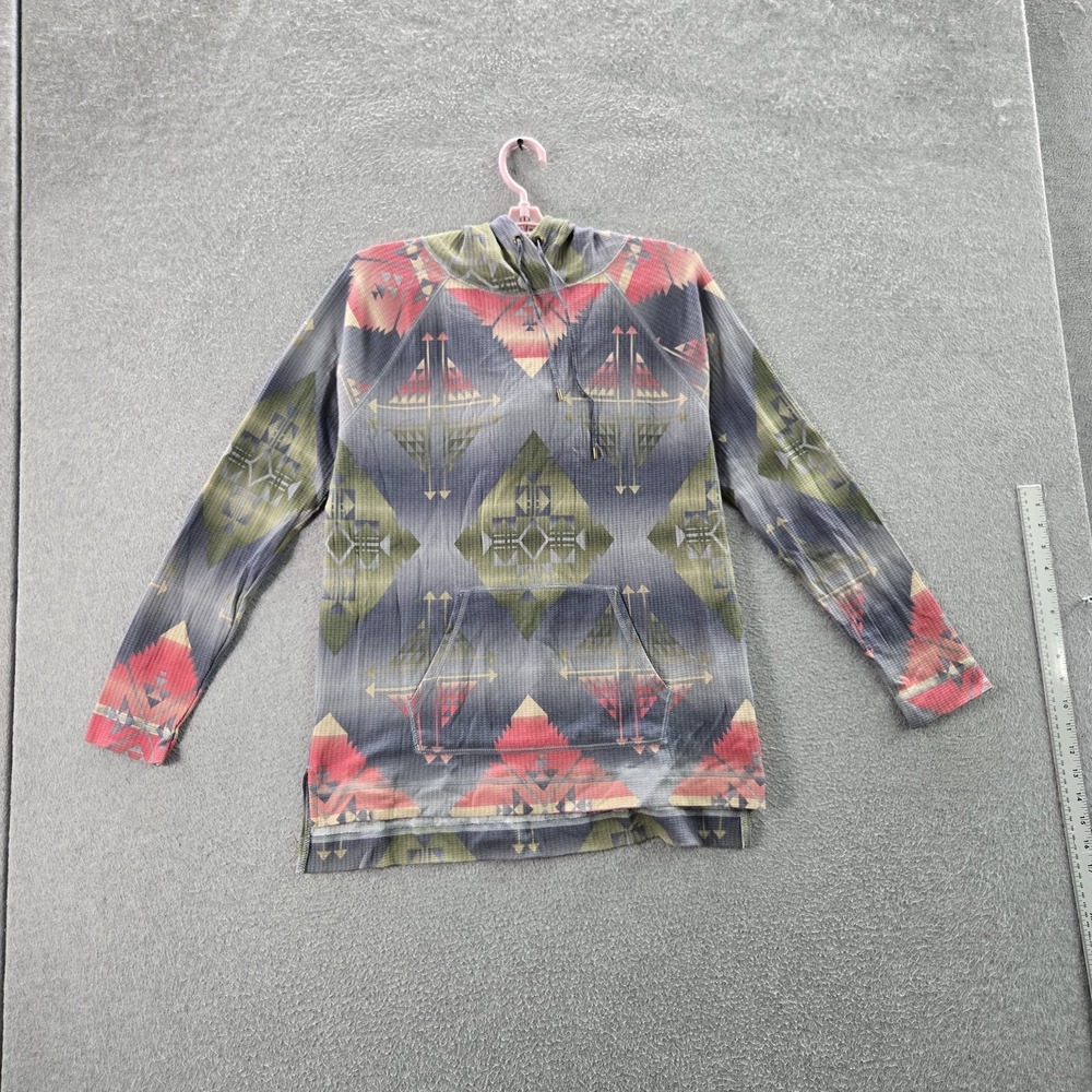 Chaps Women Hoodie M Gray Aztec Waffle‎ Knit  Pullover